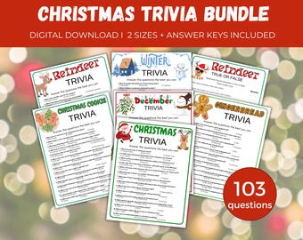 Christmas Trivia Game Bundle, Printable Christmas Quiz for kids + adults, Holiday Trivia Game, Christmas Party Games, Christmas Family Games