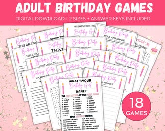 Adult Birthday Games For Her Bundle, 18 Printable Birthday Party Games for Her, Birthday Party Games for Adults, Birthday Girl Games