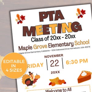 EDITABLE PTO PTA November Meeting Flyer Template, Pto/Pta Information Meeting Flyer, Seasonal Pta Meeting Flyer, Fall Pta Meeting Reminder
