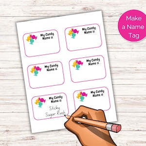 What's Your Candy Name Game + Name Tags, Printable Candy Party Game ...