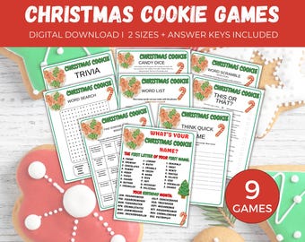 Lot de 9 jeux de biscuits de Noël, 9 jeux de fête d'échange de biscuits de Noël, jeu de fête de Noël à imprimer, échange de biscuits de Noël pour enfants et adultes