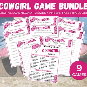 Cowgirl Spiel Bundle, druckbare Cowgirl Party Spiele, Cowgirl Geburtstagsspiele, westliche Geburtstagsfeier Aktivität, Cowgirl Party Spaß