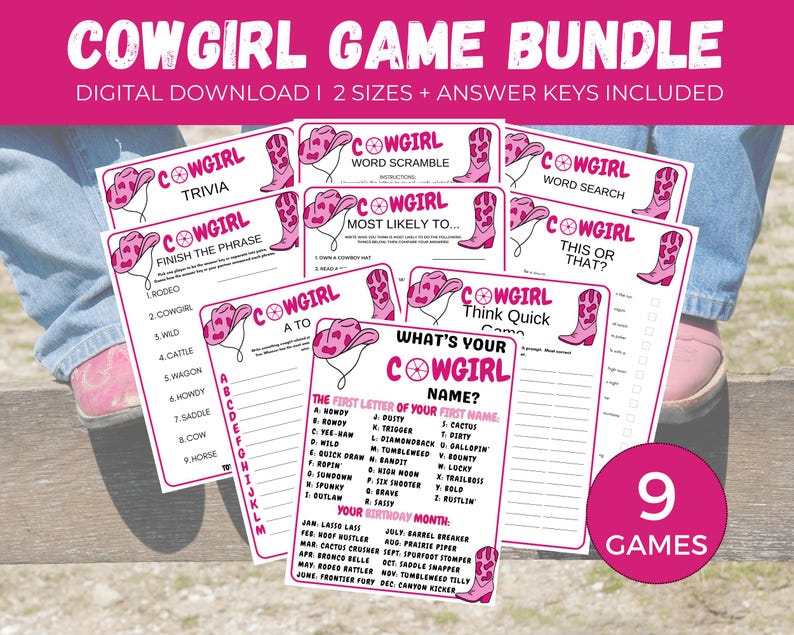 Cowgirl Game Bundle, Printable Cowgirl Party Games, Cowgirl Birthday ...