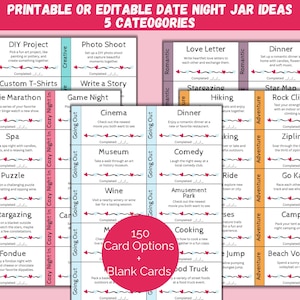150 Date Night Karten, druckbare Date Night Ideen, Date Night Glaskarten für Paare, Geschenke für Paare oder Jubiläen, lustige Verabredung Night Idee