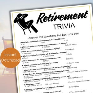 Retirement Trivia Game, Printable Retirement Quiz, Retirement Party Game, Work Party Game for Retiree, Retirement Party Idea,Retirement Game
