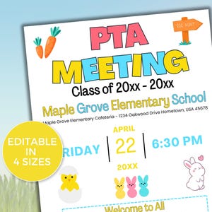 EDITABLE PTO PTA April Meeting Flyer Template, Pto/Pta Information Meeting Flyer, Seasonal  pta Meeting Flyer, Spring Pta Meeting Flyer