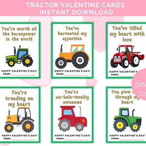 Tarjetas de San Valentín con tractores, 6 tarjetas de San Valentín con tractores imprimibles para niños, tarjetas de San Valentín para niños, tarjetas de San Valentín para la escuela, tarjetas de San Valentín para el aula