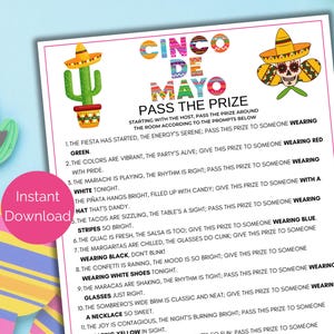 Cinco de Mayo Pass The Prize, Jogo de Passe de Pacotes para Imprimir Cinco de Mayo, Jogos de Festa Cinco de Mayo, Jogos de Festa Mexicanos para crianças + adultos