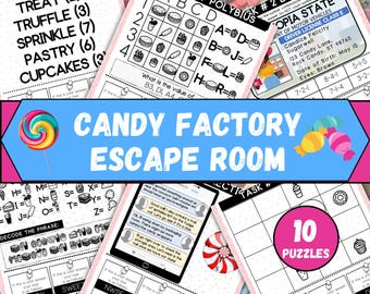Candy Factory Escape Room Game, Printable Candy Themed Escape Room Kit, DIY Escape Room for Kids or Tweens, Birthday Party Games