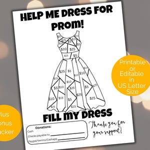 Editable Fill My Dress Fundraiser Template, Prom Fundraiser Flyer, Color My Dress Fundraising Form for prom or pageant