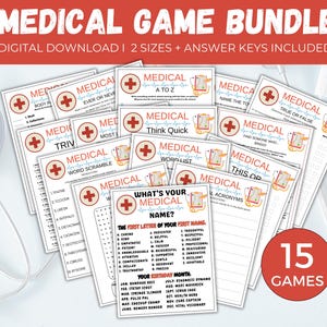 Medical Game Bundle, 15 Printable Medical Games, Nursing Games, Hospital Party Activities, Doctor Games, Nurse Graduation Medical Retirement