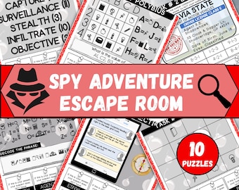 Spy Adventure Escape Room for Kids, Printable Escape Room Kit, Birthday Party Games, DIY Secret Agent Escape Room for Kids Birthday Party