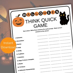 Halloween Think Quick, Halloween Trivia Game, Halloween Party Games, Halloween Activities for kids and adults, Halloween Printable Game
