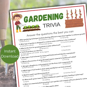 Gardening Trivia Game, Gardening Quiz, Printable Garden Trivia, Vegetable Trivia, Plant Trivia, National Gardening Week, Garden Club