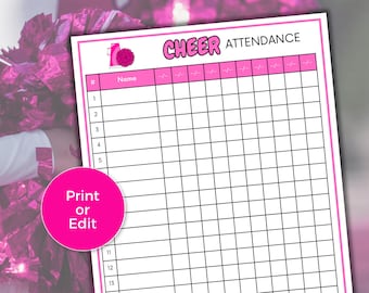 Cheerleading Attendance Sheet, Printable Cheer Season Attendance Log, Sports Team Practice Schedule Log, Sports Attendance Tracker