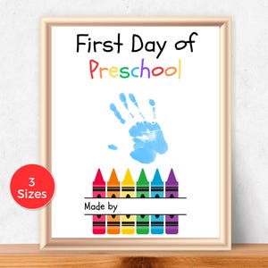 First Day of Preschool Handprint Art, Preschool Handprint Craft, Preschool Keepsake, Back to School Printable, First Day of School Craft