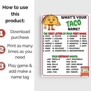 What's Your Taco Name Game + Name Tags, Cinco De Mayo Game, Mexican ...