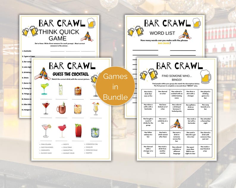Bar Crawl Game Bundle, 13 Printable Pub Crawl Games, Bar Scavenger Hunt — free download