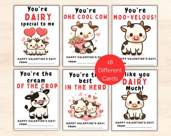Cow Valentine Cards, 18 Printable Cow Valentines for kids, Funny School Valentine, Cute Classroom Valentine Exchange, Daycare Valentines