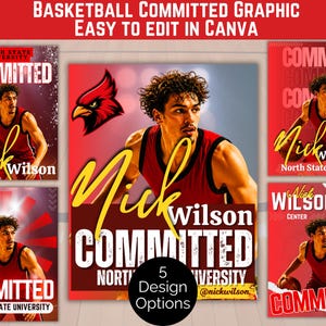 Plantilla de póster de compromiso de baloncesto, gráfico deportivo editable para el día de la firma universitaria, compromiso deportivo de secundaria, publicación deportiva para redes sociales