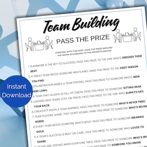 Team Building Pass The Prize, Printable Team Building Pass the Parcel Game, Team Building Games, Coworker Activity, Happy Hour Office Party