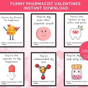 Drôles de cartes de la Saint-Valentin en pharmacie, 12 cartes imprimables pour la Saint-Valentin en pharmacie, jeu de mots en pharmacie pour pharmacien, techniciens en pharmacie, Saint-Valentin médical