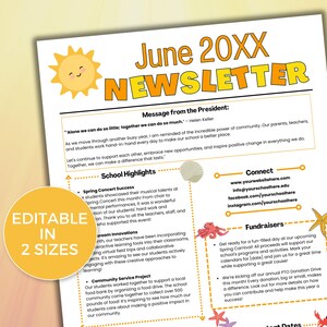 EDITABLE June PTO PTA Newsletter Template, Monthly Classroom June Newsletter, School Newsletter, Daycare Newsletter, Monthly Newsletter