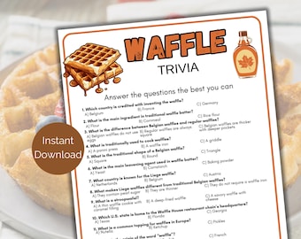 Waffle Trivia Game, Printable Waffle Quiz, National Waffle Day Activity, Brunch Party Game, Food Trivia, Food Themed Activity Breakfast Game