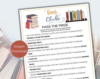 Book Club Pass The Prize, Printable Book Club Pass the Parcel Game, Book Club Game Icebreaker, Book Club Meeting Game, Book Lovers Game