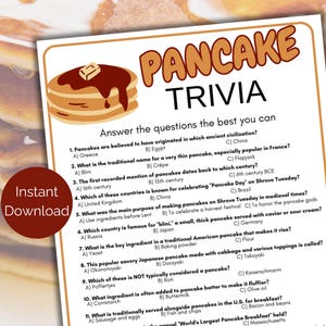 Pancake Trivia Game, Pancake Quiz, Pancake Party Games, Brunch Party Games, Slumber Party Games, Pancakes Games for kids and adults