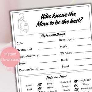 Who Knows The Mom To Be Best Game, Printable Baby Shower Game, How Well Do You Know Mommy, Minimalist Baby Shower Activity