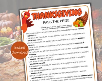 Thanksgiving Pass The Prize, Printable Thanksgiving Pass the Parcel Game, Thanksgiving Party Game for kids + adults, Pass the Gift Poem