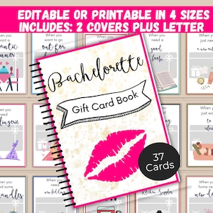 Libro di carte regalo per addio al nubilato modificabile o stampabile, idea regalo per matrimonio, porta carte regalo per la sposa, regalo per doccia di lingerie, regalo per addio al nubilato