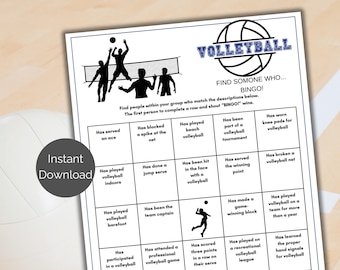 Volleyball Find Someone Who Game, Printable Volleyball Team Party Games, Volleyball Mix and Mingle Bingo, Travel Volleyball, Icebreaker Game