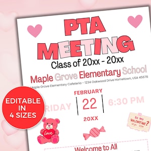EDITABLE PTO PTA February Meeting Flyer Template, Pto/Pta Information Meeting Flyer, Seasonal Pta Meeting Flyer, Valentine Pta Meeting Flyer