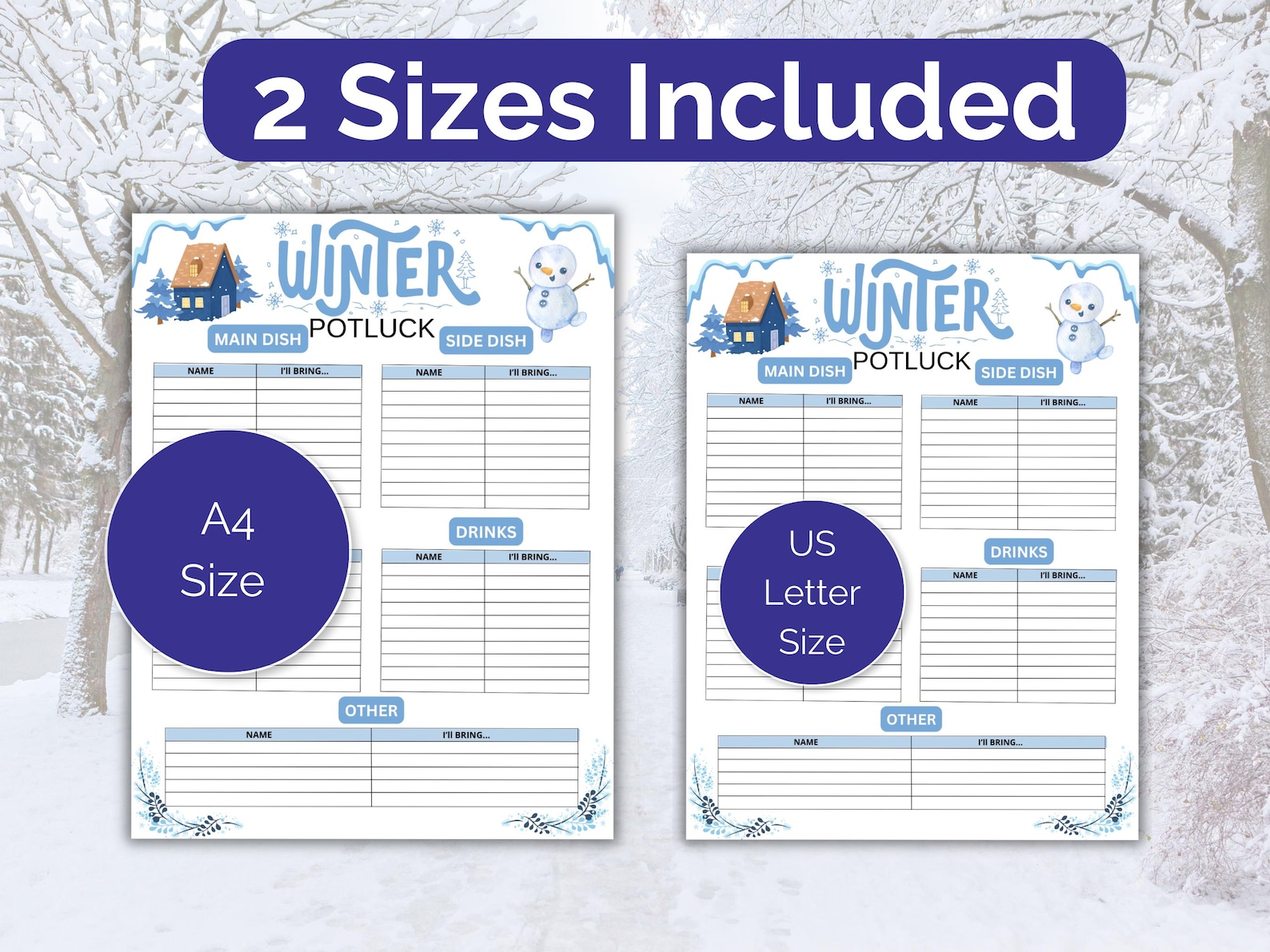 Winter Party Potluck Sign up Sheet, Printable Winter Party Sign up Form ...