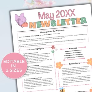 EDITABLE May PTO PTA Newsletter Template, Monthly Classroom May Newsletter, School Newsletter, Daycare Newsletter, Monthly Newsletter