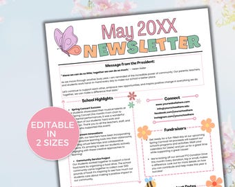EDITIERBARE Mai PTO PTA Newsletter-Vorlage, monatlicher Mai-Newsletter im Klassenzimmer, Schulnewsletter, Tagespflege-Newsletter, monatlicher Newsletter