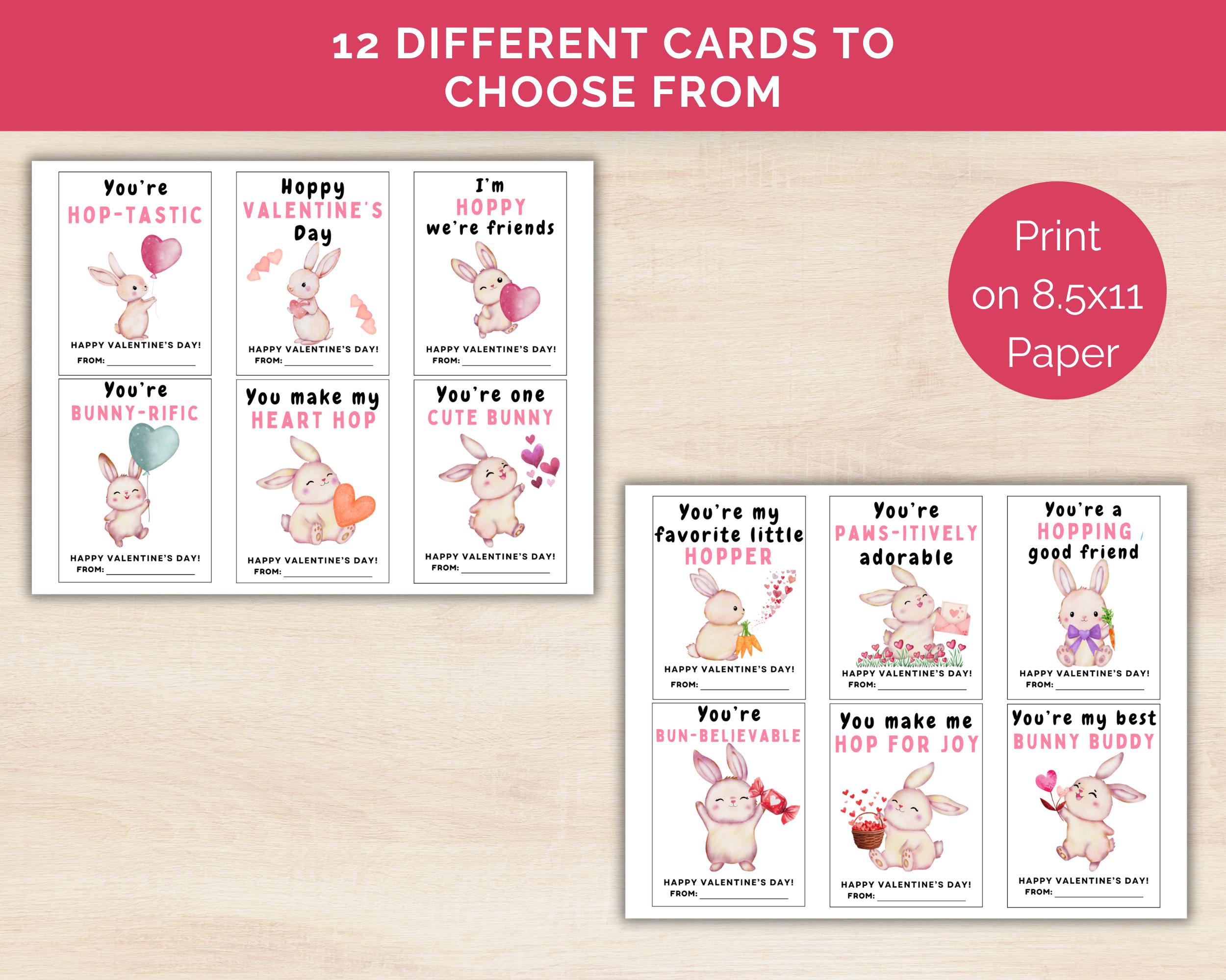 Bunny Valentine Cards, 12 Printable Bunny Valentines for Kids, Funny ...