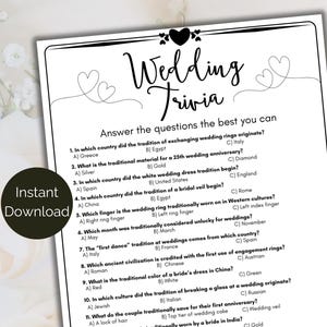 Wedding Trivia Game, Wedding Quiz, Wedding Party Game, Bridal Shower Trivia Game, Printable Bridal Shower Games, Wedding Activity