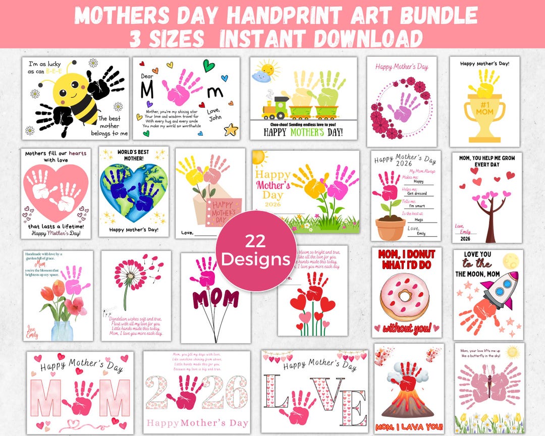 Mothers Day Handprint Art Bundle, Mother's Day Handprint Craft for ...