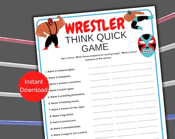Wrestling Think Quick, Wrestling Geburtstagsparty, Wrestling Uhr Partyspiel für Kinder und Erwachsene, Wrestling Printable