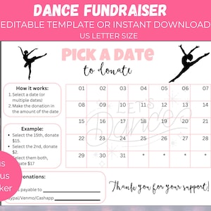 Editable Dance Pick A Date, Dance Team Fundraiser Calendar, Dance Sponsor My Season Fundraiser, Dance Competition Fundraising Form