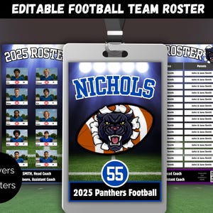 Editable Football Team Roster Template, Custom Football Lanyard Team Roster Canva Template, Football Lanyard, High School or Youth Football