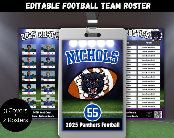 Editable Football Team Roster Canva Template Football Team Player ...