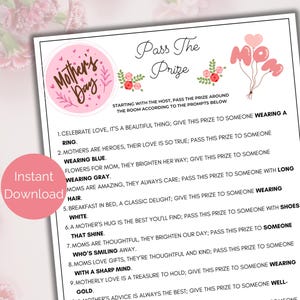Laissez-passer le prix pour la fête des mères, jeu de cartes cadeau pour maman à imprimer, jeux pour la fête des mères, poème cadeau, jeux pour maman, jeu de fête pour la fête des mères