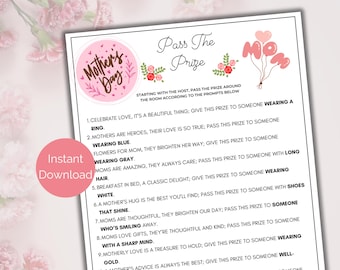 Mothers Day Pass The Prize, Printable Mom Pass the Parcel Game, Mothers Day Games, Pass the Gift Poem, Games for Mom, Mothers Day Party Game