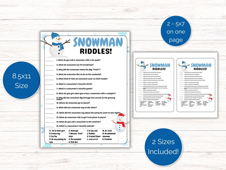 Snowman Riddles, Winter Riddles, Winter Printable Activity, Winter Game ...