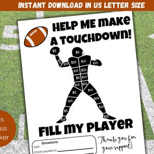 Fill My Football Player Fundraiser Template, Football Fundraiser Flyer, Football Sponsor My Season, Color My Football Fundraising Form