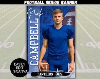Editable Senior Football Banner Template, Custom Football Senior Night Poster Canva Template, High School Football Senior Sports Banner